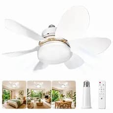 Ventilador de Soquete E27 com Luz LED 6 Pás Controle Remoto Timer 2h/4h 52cm