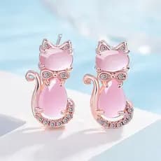 Versão coreana moda rosa cristal hibisco pedra pingente gato brincos feminino banhado 18K rosa ouro prata brincos vendas