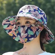 Chapéu balde feminino verão protetor solar integrado guarda-sol máscara chapéu Floral respirável Anti-ultravioleta ao ar