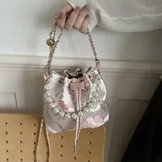 Novo estilo chinês bordado balde saco feminino nicho antigo pérola corrente ombro saco do mensageiro Hanfu Cheongsam All