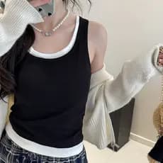 Algodão puro falso de duas peças primavera verão Bottoming pequena camisola feminina roupa interior magro-ajuste exterio