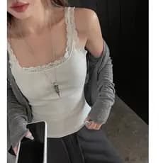 Puro desejo renda Bottoming pequena camisola senhoras primavera verão fino-ajuste rosqueado exterior usar sem mangas que