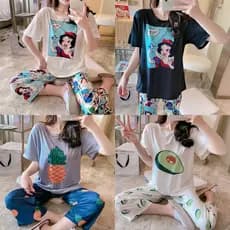 Calças cortadas de manga curta curtas pijamas femininos verão versão coreana Mickey neve branca dos desenhos animados es