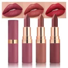 Conjunto de 3 batons cremosos matte evpct, conjunto de batons vermelho coral vinho castanho, batom aveludado à prova d'á