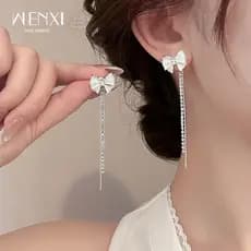 brincos feminino brinco de pressao feminino Brincos de arco de prata luz luxo High-End estilo longo dois usar brincos ni
