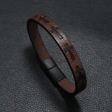 pulseira masculina pulseira Europeu americano estilo Retro moda pulseira de couro masculino impresso Multi-cruz ímã five