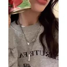 colar femenino colar aço inoxidável Estilo Hip Hop ~ dupla camada moletom colar feminino doce legal luz luxo nicho Hig