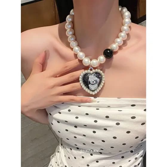 colar aço inoxidável colar femenino Scripble filhote de cachorro amor grande pérola colar feminino luz luxo nicho High