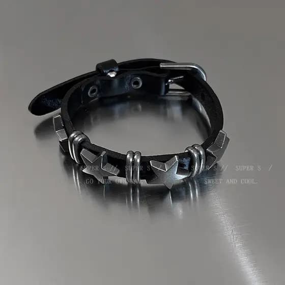pulseira pulseira feminina Escuro Punk Y2K estrela de cinco pontas pulseira de couro feminino ins doce legal europeu ame