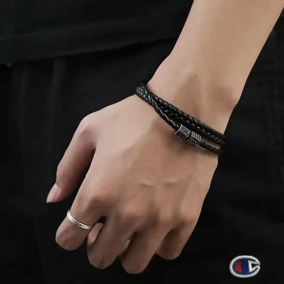 pulseira masculina pulseira Pulseira de fivela magnética masculina High-End couro trançado pulseira nicho Design Hip Hop
