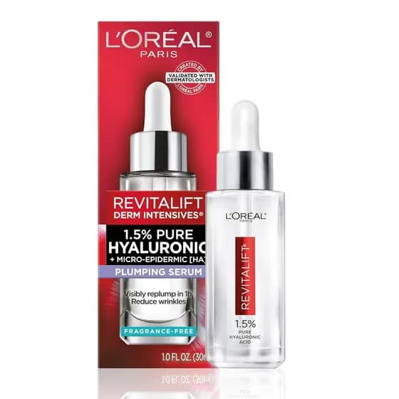 L'Oreal Paris Revitalift Sérum Facial com 1,5% de Ácido Hialurônico Puro, sérum anti-envelhecimento, hidrata a pele, red