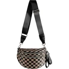 Bolsa transversal xadrez preta e branca, bolsa de cintura para mulheres, espaçosa bolsa de cintura xadrez.
