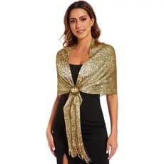 Xale metálico brilhante e xale com fivela, adequado para vestidos de noite, festas, casamentos, noivas e damas de honra.