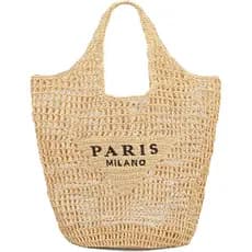 POOOPSSD Nova Bolsa Trançada, Bolsa de Palha, Bolsa de Ombro para Praia, Bolsa Hobo para Mulheres, Dobrável com Grande C