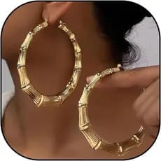 Bamboo Earrings 90s Outfits for Women Large Gold Bamboo Hoop Earrings Trendy Hip Hop Chunky Gold Hoop Earring 80s 90s Je