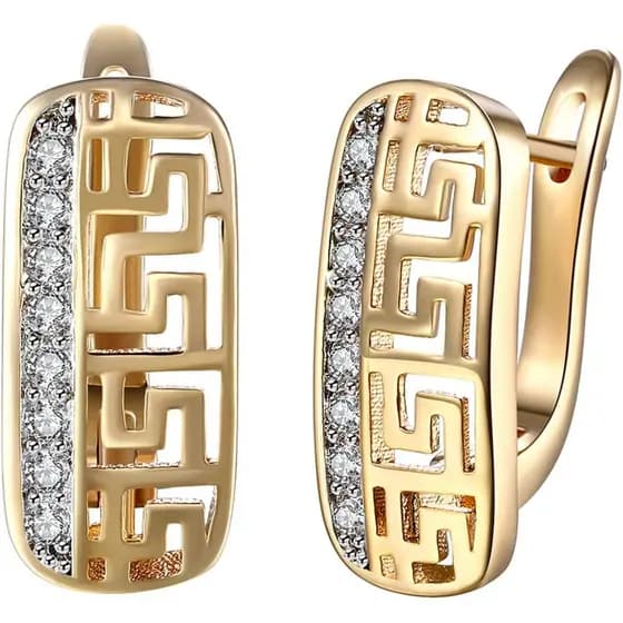 Brincos de argola para mulheres, banhados a ouro 14K, com padrão vazado e dupla fileira de zircônias cúbicas.
