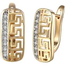 Brincos de argola para mulheres, banhados a ouro 14K, com padrão vazado e dupla fileira de zircônias cúbicas.
