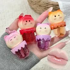 Gloss Labial Hidratante em 4 Cores, Gloss Labial Brilhante, Batom Líquido Jelly Cute Cat, Gloss Labial Hidratante com Ac