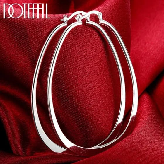 DOTEFFIL Brincos Grandes Simples de Argola em Prata Esterlina 925, Joias Encantadoras para Festas e Casamentos Femininos