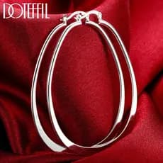 DOTEFFIL Brincos Grandes Simples de Argola em Prata Esterlina 925, Joias Encantadoras para Festas e Casamentos Femininos
