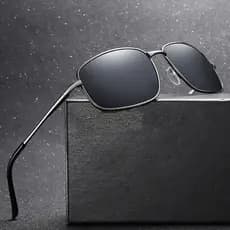 Óculos de Sol Masculinos Clássicos Polarizados Quadrados de Metal com Proteção UV400 FQWQ