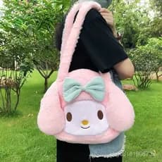 Bolsa Pequena de Pelúcia Feminina Fofa Sanrio Cinnamoroll My Melody Kuromi Pom Purin Redo [Rain] L8AP