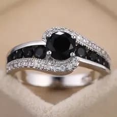 Anel de casamento feminino em prata esterlina 925, edição especial com pedra preta, incrustado com zircônia de cristal d