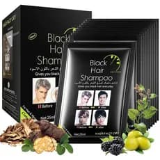 Shampoo Tintura Instantânea para Cabelo Preto, 25 ml x 10 Pacotes, Ingredientes Naturais, Dura 4 Semanas, Shampoo Tintur