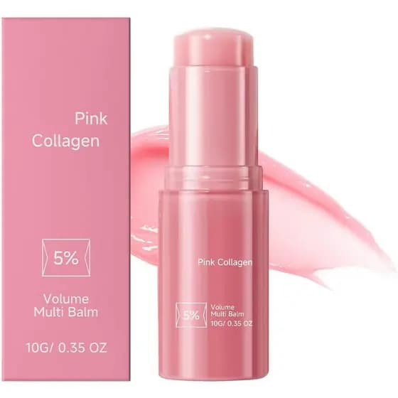 Bálsamo Multiuso de Colágeno Rosa para Volume, Bálsamo Facial Anti-Idade Multiuso para a Área dos Olhos, Pescoço, Testa