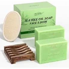Sabonete de Óleo de Tea Tree, Sabonete Orgânico para Banho, Adequado para Fungos na Pele, Acne e Pele Oleosa, Elimina Od
