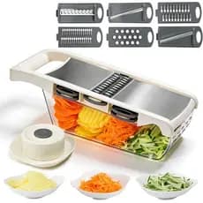 Cortador de Legumes 6 em 1 para Cozinha, Cortador de Legumes com Múltiplas Lâminas e Bandeja de Drenagem, Lâminas de Aço
