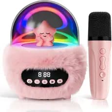 Máquina de Karaokê para Crianças com 2 Microfones: Alto-falante Bluetooth Portátil Sem Fio com Luzes RGB de Disco, 4 Efe