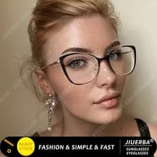 (JIUERBA) Novos óculos femininos estilo olho de gato, armação quadrada de metal fino, anti-luz azul RB7F VQGR