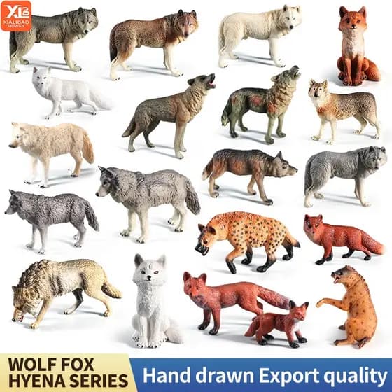 Modelos de Lobo, Raposa, Hiena, Figuras Realistas de Animais da Selva e Zoológico, Decorações para Bolos Edu IRM0