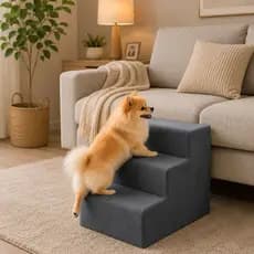 Escada Escadinha Pet 3 Degraus para Cães e Gatos Madeira e Tecido Premium Espuma Macia D26 Cor Cinza