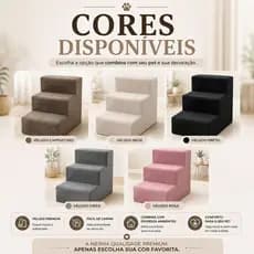Escada Pet 3 Degraus para Cães e Gatos Qualidade Superior em tecido Espuma e Madeira