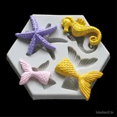 Molde de Silicone Sereia Estrela-do-mar Formato Cavalo-Marinho Ferramenta para Decoração de Bolos, Doces Macios e Resina