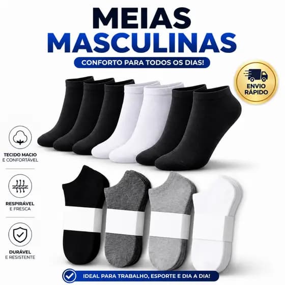 Meias Soquete Cano Baixo Algodão Confortável Esporte Masculina Feminina