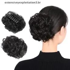 Coque de Cabelo Cacheado Sintético EEJY, Acessório de Cabelo com Clipe, Elástico de Cabelo, Acessório de Cabelo pa LJAJ