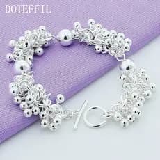 DOTEFFIL Pulseira de Prata Esterlina 925 com Pérolas em Forma de Uva de 20cm, Ideal para Moda Feminina RT55