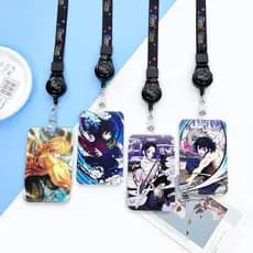 Porta-cartões com tema de anime e cordão retrátil, adequado para cartões de estudante e capa protetora de cartão de iden