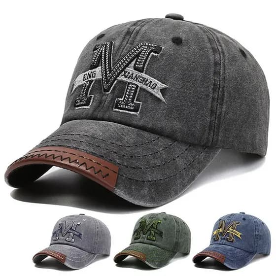 Boné de Beisebol Unissex Lavável em Denim FDK, Boné Esportivo Vintage com Letra M Bordada, Boné de Aba Reta Estilo Retrô