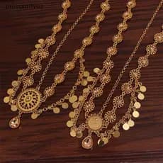Colares femininos indianos, moedas de ouro árabes, acessórios de noiva com strass, acessórios LRGL