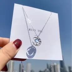 Colar octogonal de lua e estrela, colar feminino de verão, design com padrão de estrela e lua, corrente para clavícula,