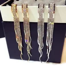 Brincos de Cristal com Franjas para Mulheres, Cor Dourada, Brincos Grandes e Longos com Pedras, Joias Luxuosas para Fest