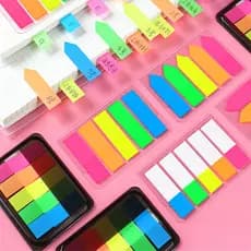 Marcador de Página de Plástico com Bandeira, 5 Cores Fluorescentes, Adesivo