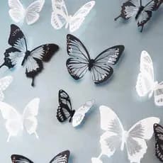 18 Peças de Adesivos de Parede com Padrão Preto e Branco Imitando Borboletas de Cristal 3D, Lindas Borboletas para Decor