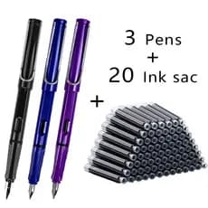 Conjunto de 23 Canetas-Tinteiro e Tintas Substituíveis, Preto/Azul/Vermelho, EF 0.38 mm, Canetas Escolares, Material de