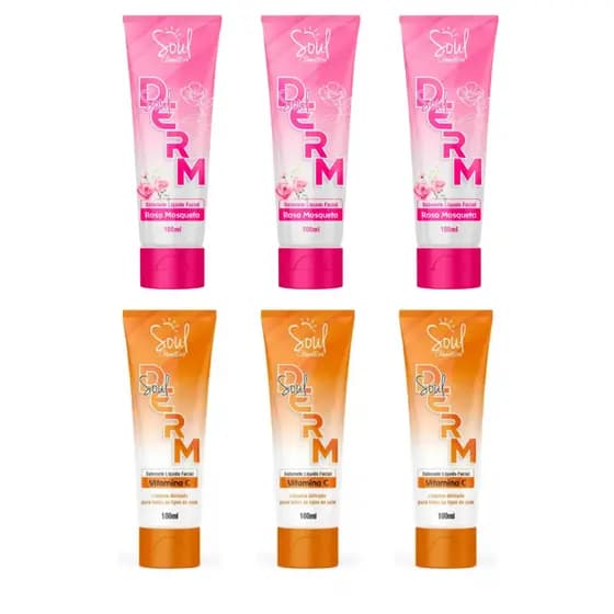 Kit com 06 unidades de Sabonete Facial Soul Derm Rosa Mosqueta + Vitamina C Limpeza Profunda