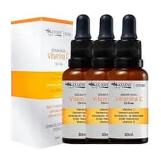 Kit com 03 Séruns Faciais Vitamina C Oil Free Max Love Studio 30ml Antioxidante Hidratante e Uniformizador da Pele